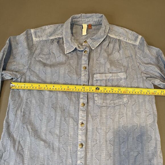 Anthropologie Pilcro Theresa Lace-Up Back Button Shirt Top Blue Size Small - Picture 7 of 9